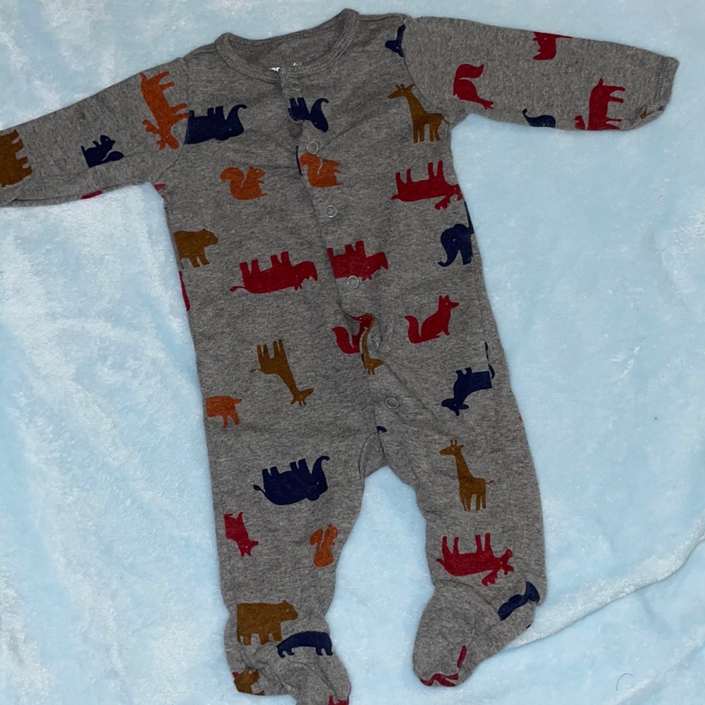 1pc grey with colorful animals footed onesie